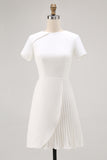 White Round Neck Satin Bodycon Short Sleeve Work Dress