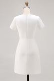 White Round Neck Satin Bodycon Short Sleeve Work Dress