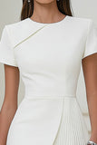White Round Neck Satin Bodycon Short Sleeve Work Dress