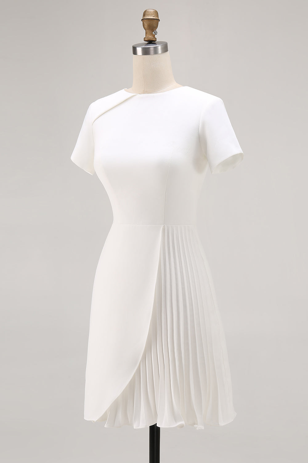 White Round Neck Satin Bodycon Short Sleeve Work Dress