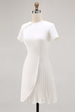 White Round Neck Satin Bodycon Short Sleeve Work Dress