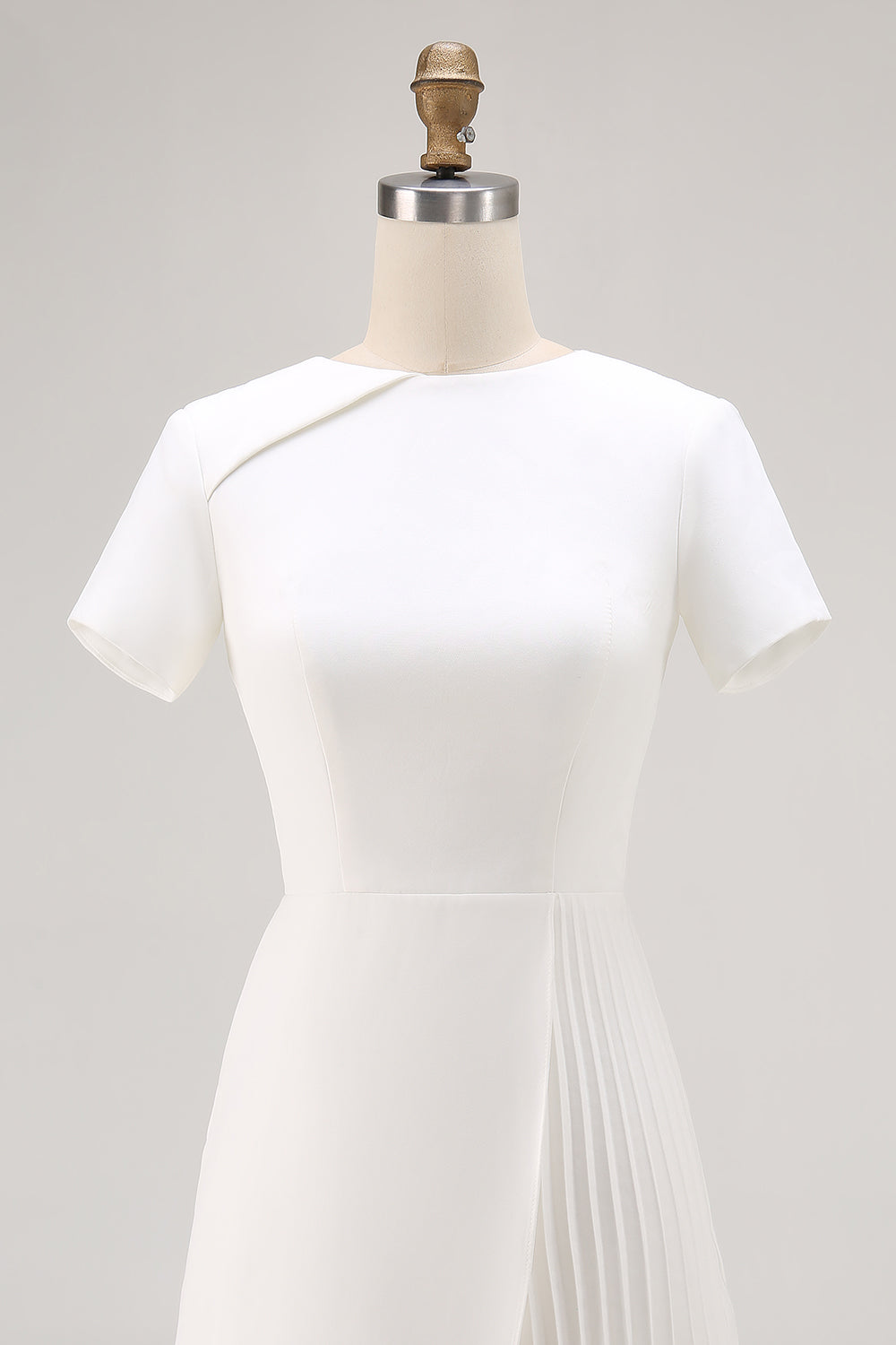 White Round Neck Satin Bodycon Short Sleeve Work Dress