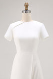 White Round Neck Satin Bodycon Short Sleeve Work Dress