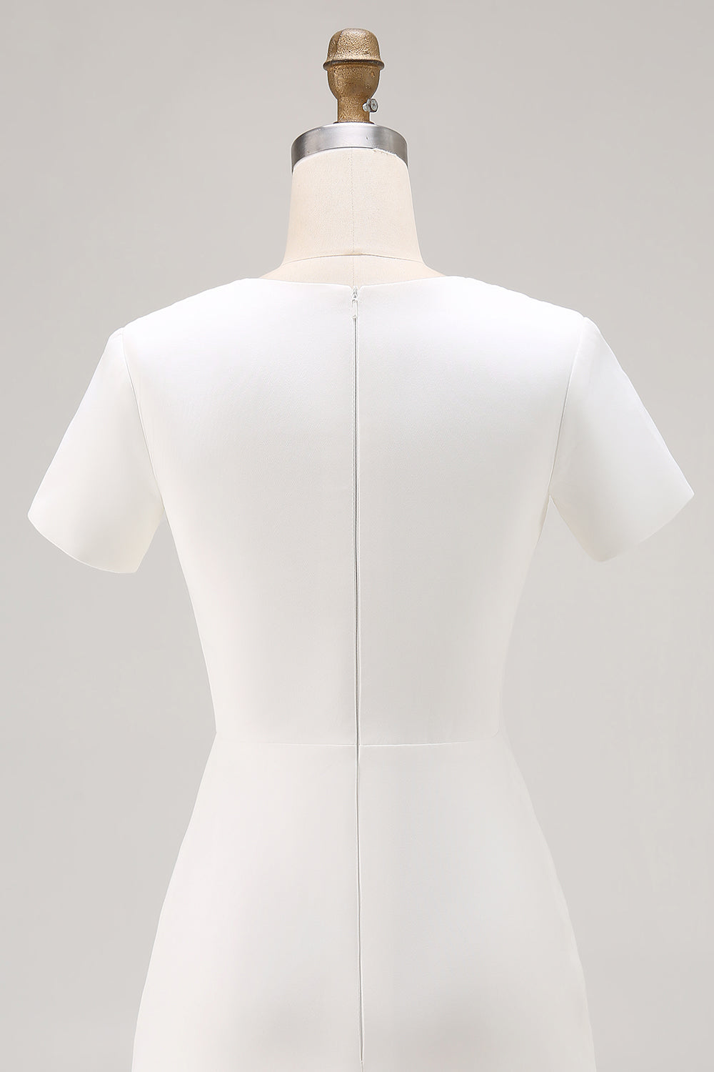 White Round Neck Satin Bodycon Short Sleeve Work Dress