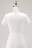 White Round Neck Satin Bodycon Short Sleeve Work Dress