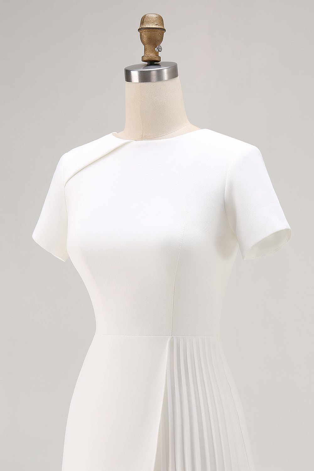 White Round Neck Satin Bodycon Short Sleeve Work Dress