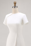White Round Neck Satin Bodycon Short Sleeve Work Dress