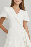 Ivory A Line Satin Ruffled Short Work Blazer Dress with Sleeves