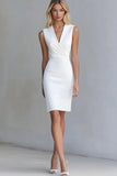 Dusty Blue Satin Bodycon V-Neck Short Work Dress