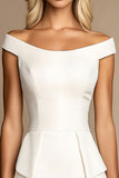 Ivory Off the Shoulder Satin Bodycon Short Work Dress