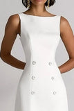 Ivory A Line Double Breasted Boat Neck Midi Work Dress