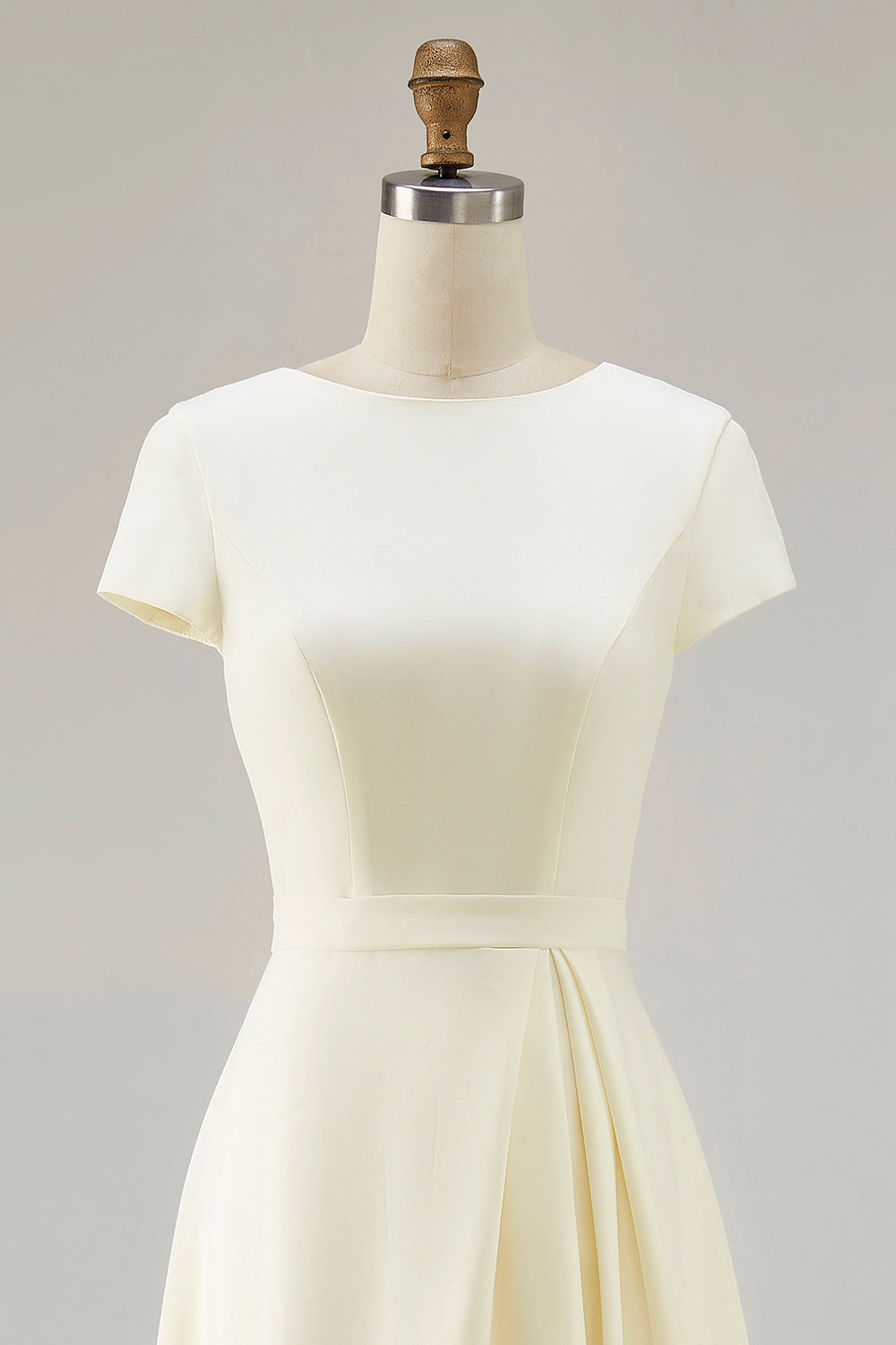 Daffodil Satin Bateau Neck A Line Midi Work Dress with Sleeves