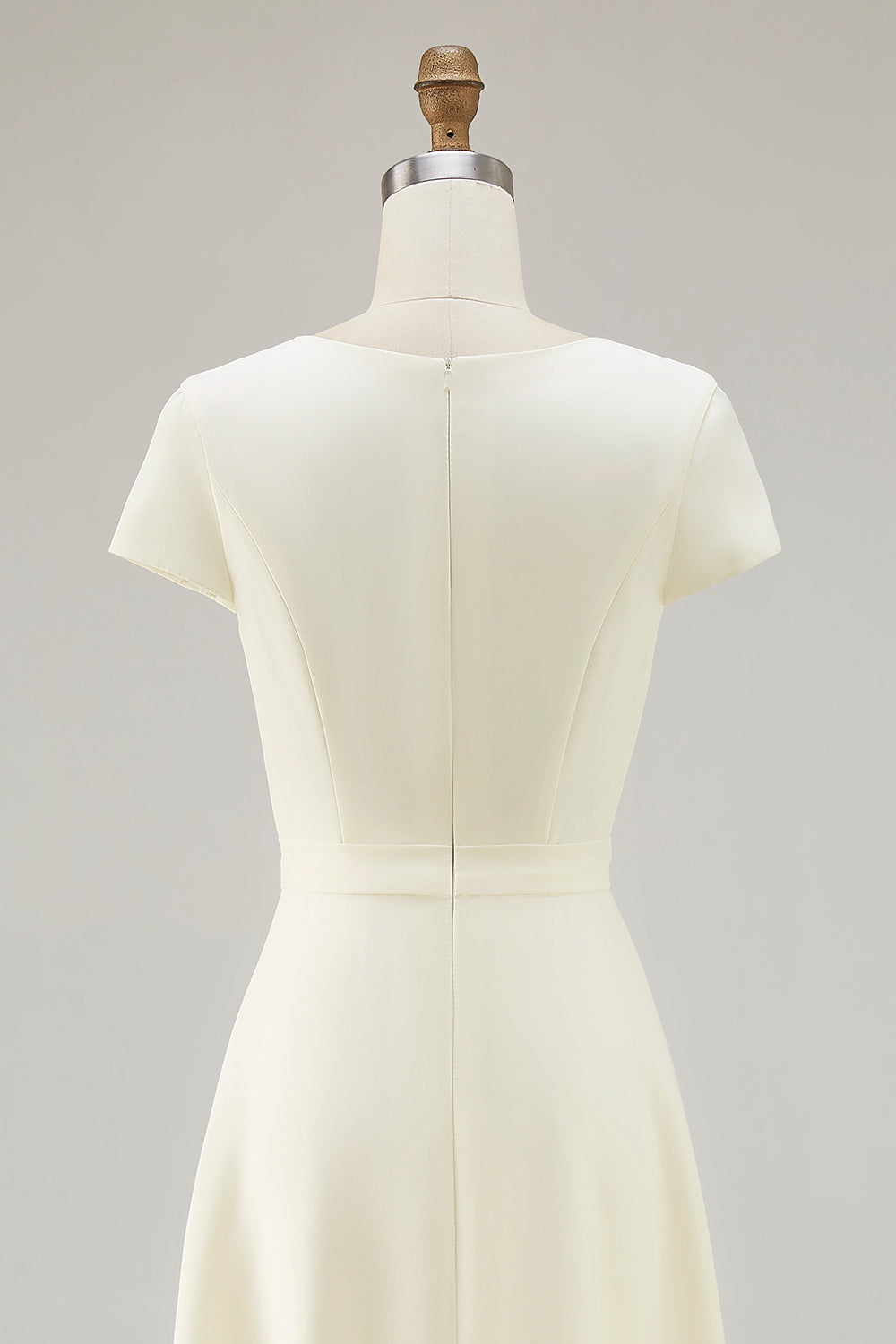 Daffodil Satin Bateau Neck A Line Midi Work Dress with Sleeves