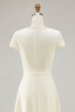 Daffodil Satin Bateau Neck A Line Midi Work Dress with Sleeves