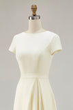 Daffodil Satin Bateau Neck A Line Midi Work Dress with Sleeves