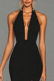 Black Mermaid Halter Neck Long Satin Formal Dress with Slit