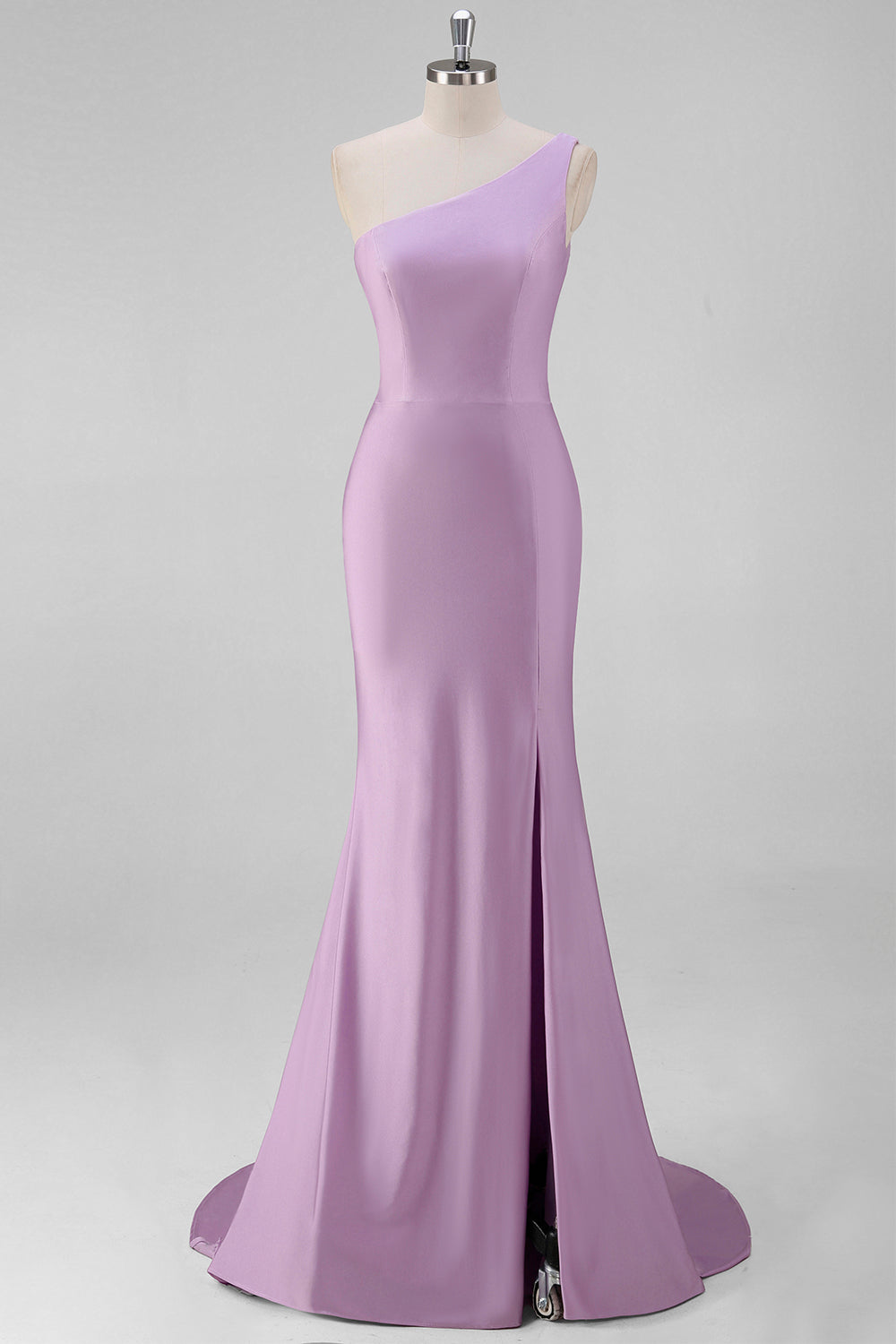 Black Mermaid Satin One Shoulder Long Formal Dress with Slit