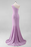 Black Mermaid Satin One Shoulder Long Formal Dress with Slit