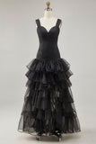Black Organza Sweetheart Ruffled High-Low Formal Dress