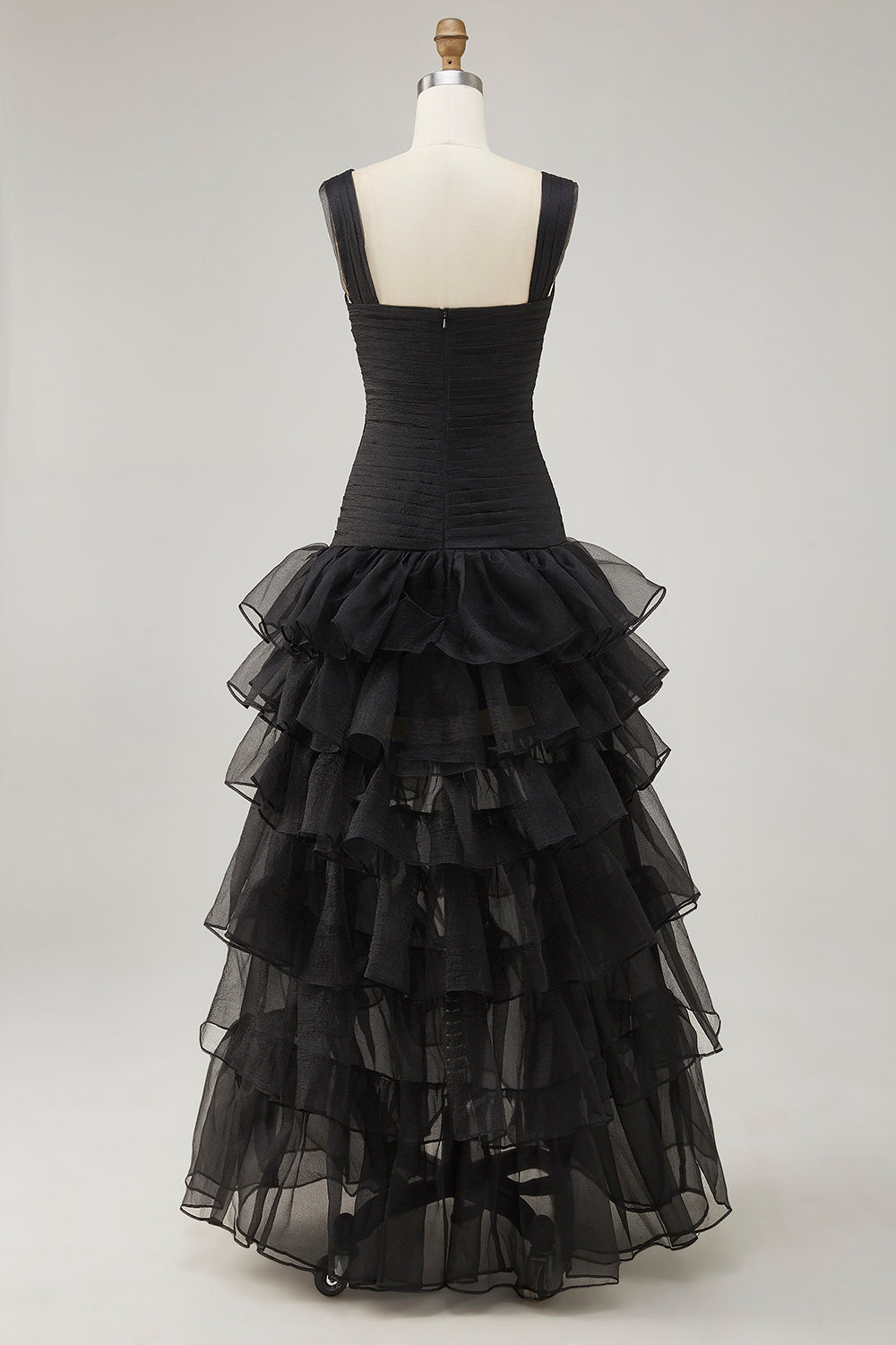 Black Organza Sweetheart Ruffled High-Low Formal Dress