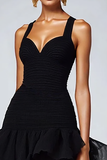 Black Organza Sweetheart Ruffled High-Low Formal Dress