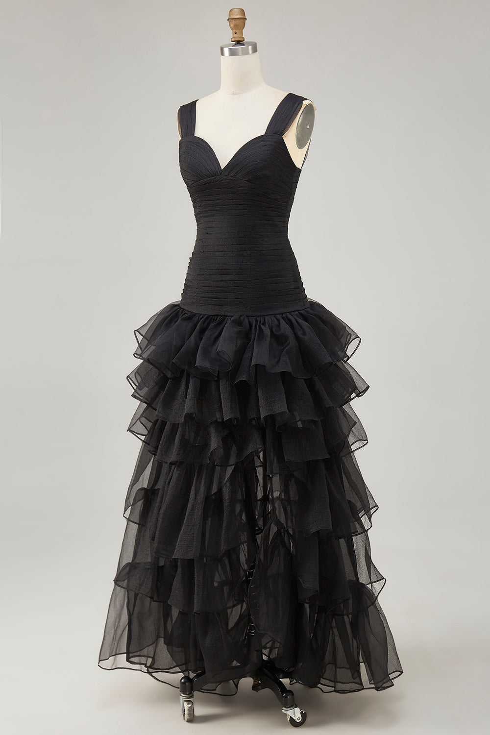 Black Organza Sweetheart Ruffled High-Low Formal Dress