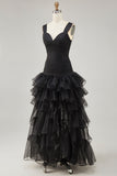 Black Organza Sweetheart Ruffled High-Low Formal Dress