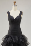 Black Sweetheart Organza High-Low Formal Dress with Ruffles