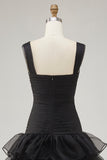 Black Sweetheart Organza High-Low Formal Dress with Ruffles