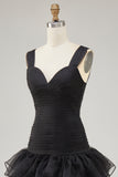 Black Sweetheart Organza High-Low Formal Dress with Ruffles