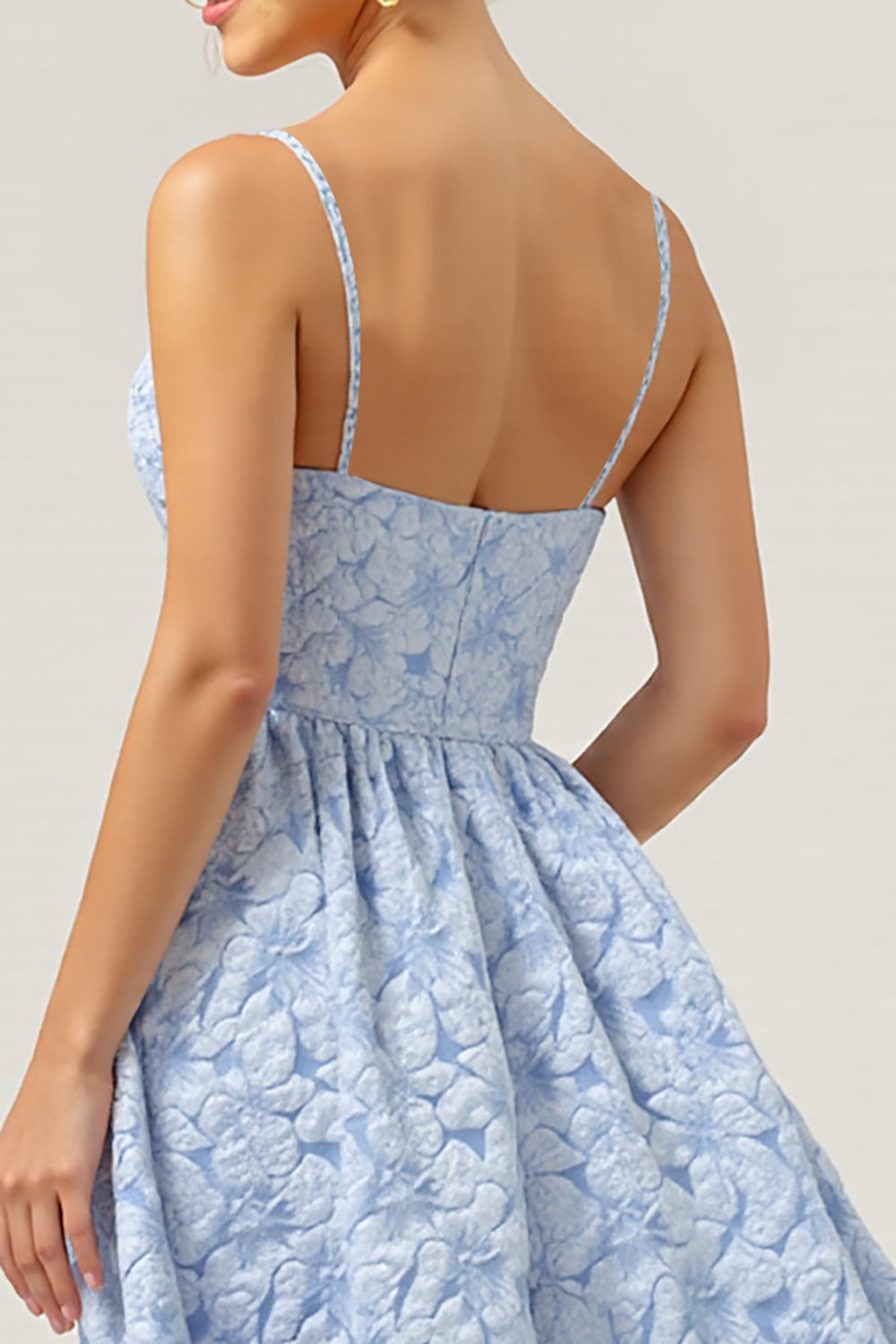 Blue A Line V-Neck High-Low Floral Bridesmaid Dress