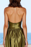 Olive A Line Halter Satin Long Backless Formal Dress with Slit