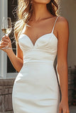 White Satin Sweetheart Long Mermaid Engagement Dress with Slit