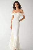White Chiffon Mermaid Long Engagement Dress with Ruffles