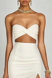 Ivory Two Piece Satin Bodycon Long Engagement Dress with Slit