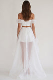 White Organza Two Piece Asymmetrical Engagement Dress with Slit