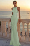 White Satin Boho Wedding Dress Mermaid Ruched Round Neck Rehearsal Dinner Dress