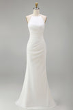 Black Mermaid Satin Round Neck Ruched Long Formal Dress