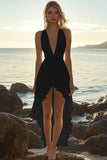 White V-Neck Chiffon High-Low V Neck A Line Graduation Dress