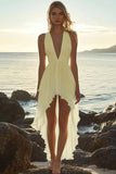 White V-Neck Chiffon High-Low V Neck A Line Graduation Dress
