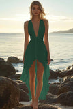 White V-Neck Chiffon High-Low V Neck A Line Graduation Dress