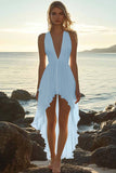 White V-Neck Chiffon High-Low V Neck A Line Graduation Dress