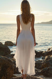 White V-Neck Chiffon High-Low V Neck A Line Graduation Dress