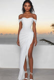White Off The Shoulder Asymmetrical Engagement Dress