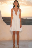 Ivory A Line V Neck Satin Short Graduation Dress