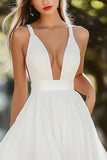 White Chiffon V Neck A Line Short Graduation Dress