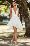 White Chiffon V Neck A Line Short Graduation Dress