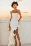 Ivory Satin Square Neck Bodycon Graduation Dress