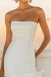 Ivory Satin Square Neck Bodycon Graduation Dress