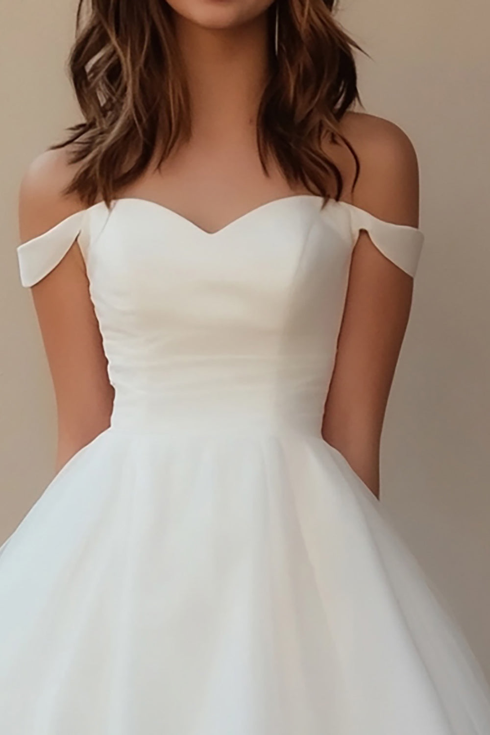 White  A Line Tulle Off The ShoulderShort Graduation Dress